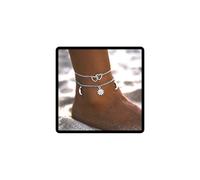 JUSTUSNX Cavigliera regolabile a strati argento/oro sole/amore/luna, con ciondolo a forma di caviglia, per donne e ragazze (A)