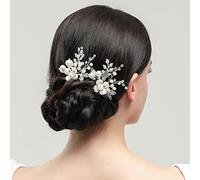 JUSTUSNX Cerchietto per capelli da sposa in argento con perle e accessori per capelli da sposa in cristallo per donne e ragazze