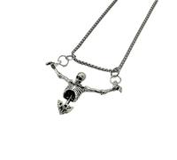 JUSTUSNX Collana con ciondolo a forma di crocifisso con scheletro, accessorio per costume di Halloween, gioiello gotico per donne e uomini, Misura unica, Lega di acciaio