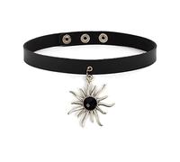 JUSTUSNX Collana girocollo in pelle gotica nera con ciondolo geometria per Halloween, accessori per donne e ragazze (A)