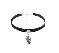 JUSTUSNX Collana girocollo nera con ciondolo a forma di foglia di corno gotico a mezzaluna accessori per Halloween per donne e ragazze (