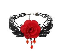 JUSTUSNX Collana in pizzo con ciondolo a forma di rosa, stile retrò, con ciondolo in cristallo, stile gotico, accessorio per Halloween, per donne e ragazze (B)