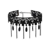 JUSTUSNX Collana in pizzo nero collare catena cristallo ciondolo collana nappa collana gotica cava fiore choker gioielli halloween accessori per donne e ragazze (B), Cristallo