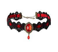 JUSTUSNX Collana in pizzo nero con ciondolo in cristallo collana in velluto vintage con gemme gotiche a forma di fiore, accessori per Halloween per donne e ragazze (E)