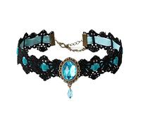 JUSTUSNX Collana in pizzo nero con ciondolo in cristallo collana in velluto vintage con gemme gotiche a forma di fiore, accessori per Halloween per donne e ragazze (F)