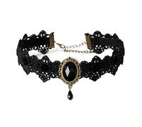 JUSTUSNX Collana in pizzo nero con ciondolo in cristallo, collana vintage in velluto con gemme gotiche a forma di fiore, accessori per Halloween per donne e ragazze (G)