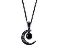 JUSTUSNX Gothic Lega Oscura Collana Punk Moon Pendant Collana di Cristallo Nero Accessori di Halloween per le Donne e gli Uomini (A)