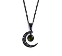 JUSTUSNX Gothic Lega Oscura Collana Punk Moon Pendant Collana di Cristallo Nero Accessori di Halloween per le Donne e gli Uomini (C)