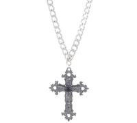 JUSTUSNX Gothic Silver Croce Collana Grande Inciso Fiore Crocifisso Collana Vintage Religious Croce Pendente Collana Halloween Accessori per le Donne e gli Uomini (C)