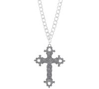 JUSTUSNX Gothic Silver Croce Collana Grande Inciso Fiore Crocifisso Collana Vintage Religious Croce Pendente Collana Halloween Accessori per le Donne e gli Uomini (B)