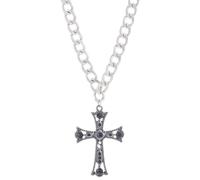 JUSTUSNX Gothic Silver Croce Collana Grande Inciso Fiore Crocifisso Collana Vintage Religious Croce Pendente Collana Halloween Accessori per le Donne e gli Uomini (A)