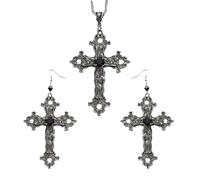 JUSTUSNX Gotico Argento Croce Pendente Collana Orecchini Set Vintage Religiosa Croce Collana Halloween Costume Accessori per Donne e Uomini, Eine Größe