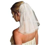 JUSTUSNX JUSTUNX bianco velo da sposa corto, perla/cristallo velo da sposa con pettine per le donne e le ragazze accessori del partito (A)