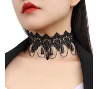 JUSTUSNX Nero Gotico Pizzo Nappe Cristallo Ciondolo Choker Collana Halloween Accessori per Donne e Ragazze (C)