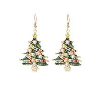 JUSTUSNX Orecchini da donna a forma di albero di Natale verde, con perle e cristalli, imitazione diamante, accessori per feste di Natale, Misura unica, Lega di acciaio