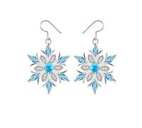 JUSTUSNX Orecchini da donna in argento a forma di fiocco di neve, con cristalli blu, imitazione di diamanti, accessori per feste, Misura unica, Lega di acciaio