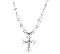 JUSTUSNX Punk Crystal Croce Collana di perle Argento Gotico Strass Choker Crocifisso Collana Pendente per le donne e le ragazze (B)