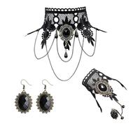 JUSTUSNX Set di collana e orecchini per Halloween, girocollo nero da vampiro, accessori per costume di Halloween, gioielli gotici da donna, Misura unica, Metallo