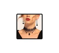 JUSTUSNX Set di collana e orecchini per Halloween, girocollo nero da vampiro, accessori per costume di Halloween, gioielli gotici da donna, Misura unica, Metallo