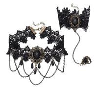JUSTUSNX Set di collana e orecchini per Halloween, girocollo nero da vampiro, accessori per costume di Halloween, gioielli gotici da donna, Misura unica, Metallo