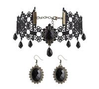 JUSTUSNX Set di collana e orecchini per Halloween, girocollo nero da vampiro, accessori per costume di Halloween, gioielli gotici da donna, Misura unica, Metallo