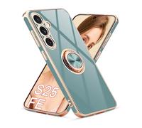 Jusy Custodia per Samsung Galaxy S25 FE con anello girevole a 360°, finitura lucida di lusso e galvanizzata, custodia protettiva antiurto per il telefono, grigio