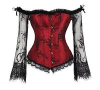 jutrisujo bustino corsetto donna sexy sposa pizzo elegante guepiere Manica lunga burlesque halloween rosso m