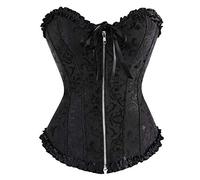jutrisujo Donna sexy Burlesque Bustino Corsetto Cerniera a cuore con vittoriano g-string Nero xl