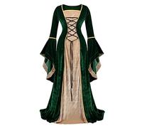 jutrisujo Rinascimentale Costume Carnevale Donna Medievale Velluto Abito Manica Lunga Fancy Vestito Vintage Carnevale Partito Halloween Verde 2XL
