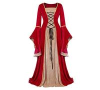 jutrisujo Rinascimentale Costume Carnevale Donna Medievale Velluto Abito Manica Lunga Fancy Vestito Vintage Carnevale Partito Halloween Rossa L