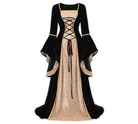 jutrisujo Rinascimentale Costume Carnevale Donna Medievale Velluto Abito Manica Lunga Fancy Vestito Vintage Carnevale Partito Halloween Nero L