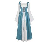 jutrisujo Rinascimentale Medievale Abito Costume Manica Lunga Fancy Cosplay Vestito Donna Vintage Carnevale Partito Halloween Blu S