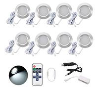 JUTTAUTO Faretti a LED per interni da 12 V, con telecomando, faretti rotondi da parete, per camper, furgoni T4, T5, camper, barche, yacht (8 pezzi)
