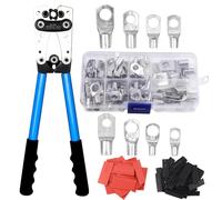 jutyum Pinza Crimpatrice, Pinza capicorda AWG 10-0, 6/10/16/25/35/50 mm²Crimpatrice Capicorda con 60 PCS terminali ad anello in rame + 60 PCS tubo termorestringente Potente pinza a crimpare
