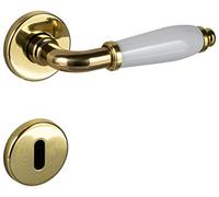 JUVA Set di Maniglie a Leva | MARINA 108 | 1 Set - con viti | Ottone - Porcellana Bianca Fermaporta Oro Maniglia | Maniglia a leva Antica Vintage Porte interne | Maniglia per porta BB - Buntbart