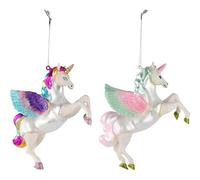 Juvale Rainbow Unicorn ornamento - 2-pack Glass Christmas Tree Decor string, magical multicolore glitter design, Winter Holiday festive decorazione da appendere, 12,7 x 11,4 x 5,1 cm