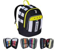 JUVENTUS Zaino scuola multiscomparto più astuccio 3 zip omaggio bianco e nero con colori a marchio