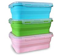 JUVEL 3 Contenitori per Alimenti con Coperchio in Silicone Pieghevole da 1200ml per Conservare i Cibi Freschi Freezer e Forno a Microonde Lavabili in lavastoviglie Senza BPA（Blu, rosa, verde）