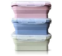 JUVEL Contenitori Pieghevoli in Silicone - Pranzo del Silicone Pieghevole Contenitori con Coperchio Portatile Salvaspazio Adatto al Microonde Lavastoviglie e Congelatore Set di 3(550ML)