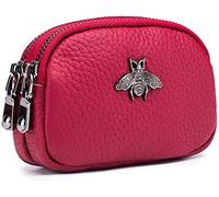 JUVEL Portamonete da donna in vera pelle - Doppia cerniera Bee Change Pouch Portafoglio Porta carte Portamonete Mini Semplice portamonete carino Regalo per Compleanno (Rosa rossa)