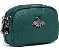 JUVEL Portamonete da donna in vera pelle - Doppia cerniera Bee Change Pouch Portafoglio Porta carte Portamonete Mini Semplice portamonete carino Regalo per Compleanno (verde)