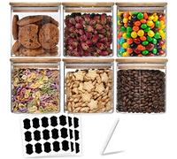 JUVEL Set di 6 Barattoli Vetro,350ML Barattoli Cucina con Coperchio Ermetico di Legno bambù e Rondella in Silicone, Contenitori Alimenti Borosilicato Adatto per Spezie, Caramelle, Caffè