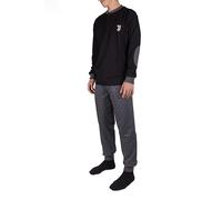 Juventus, Pigiama Serafino in Interlock di Cotone, Pigiama per Bambini o Ragazzi, 100% Cotone, Maglia più Pantalone, Nero, con Logo della Juventus, 16 Anni