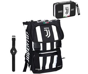 Juventus Schoolpack 2019/2020 Zaino Seven Estendibile con Astuccio 3 Zip Completo di Cancelleria e Orologio in Omaggio - 100% originale - 100% Prodotto Ufficiale