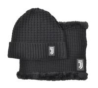 Juventus Set Invernale, Cappello e Scaldacollo in Maglia Jacquard Nero con Logo, Accessori Calcio Ufficiali