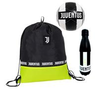 JUVENTUS Set Regalo con Borraccia 500ml, Sacca Sport con Coulisse, Pallone da Calcio, Nero e Bianco