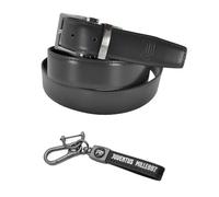 JUVENTUS Set Regalo Premium, Cintura in Pelle Nera e Portachiavi con Logo Ufficiale, Confezione Regalo Elegante