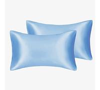 juwenin - Federa in seta per proteggere capelli e pelle del viso e prevenire le rughe, con cerniera nascosta, set da 2 pezzi, Poliestere Satin 100% poliestere Seta, Blu, Queen