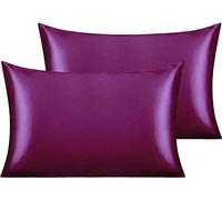Juwenin Home - Confezione da 2 federe per cuscino in pura seta di gelso, morbide, per capelli e pelle, con chiusura a busta (viola, standard, 50 x 75 cm)