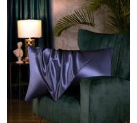 Juwenin Home Federa per cuscino, in seta di Gelso da 19 momme su entrambi i lati, morbida e traspirante, con cerniera nascosta, 1 pezzo, 100% pura seta naturale, colore blu marino, 50 x 75 cm